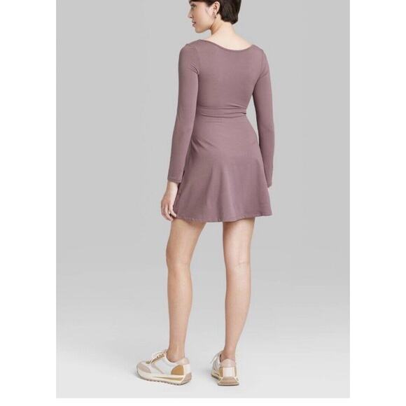 Women's Long Sleeve Twist-Front Mini Knit Skater Dress - Wild Fable Chestnut M - Picture 3 of 8